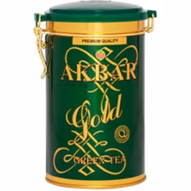چای سبز ممتاز اکبر مدل گلد قوطی فلزی